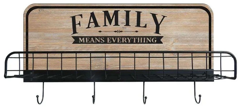 Κρεμάστρα Τοίχου Με Ράφι Family 60x12x31cm Natural-Black Metal,Wood