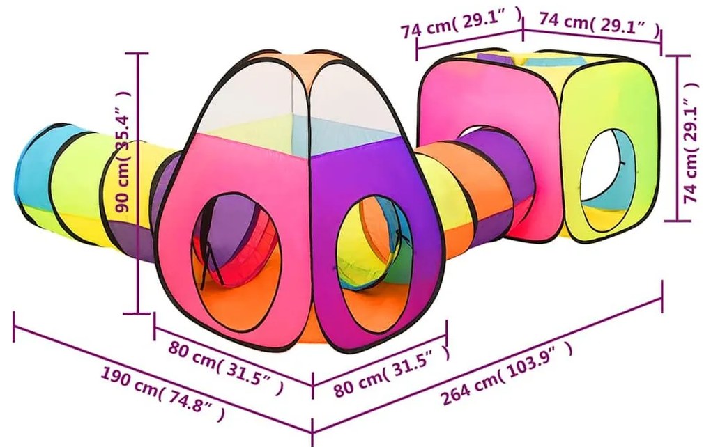 Παιδική Σκηνή Πολύχρωμη 190 x 264 x 90 εκ. με 250 Μπάλες - Πολύχρωμο