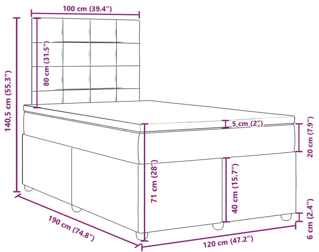 Κρεβάτι Boxspring με Στρώμα Μαύρο 120x190 εκ. Υφασμάτινο - Μαύρο