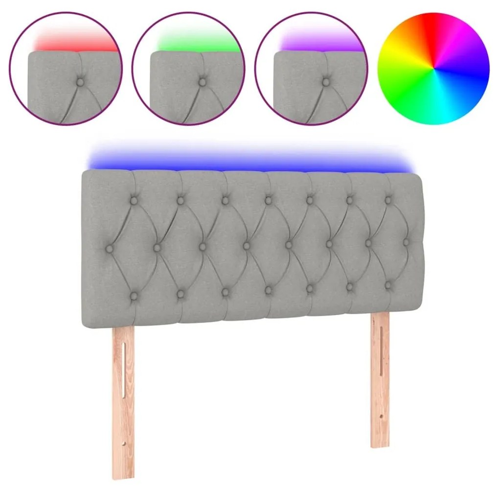 Κεφαλάρι Κρεβατιού LED Ανοιχτό Γκρι 100x7x78/88 εκ. Υφασμάτινο - Γκρι