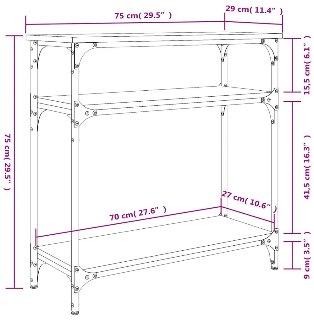 Τραπέζι Κονσόλα Sonoma Δρυς 75x29x75 εκ. Επεξεργασμένο Ξύλο - Καφέ