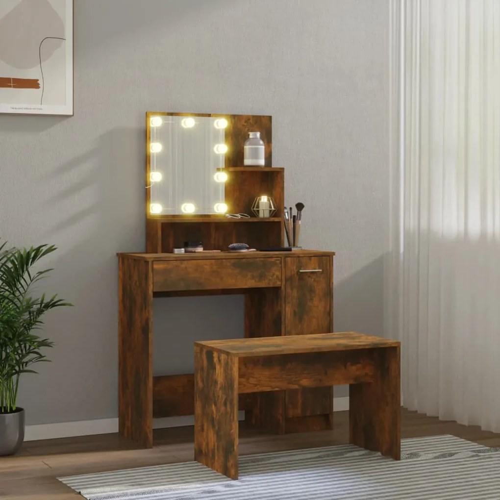 vidaXL Μπουντουάρ Σετ με LED Καπνιστή δρυς από Επεξεργασμένο Ξύλο