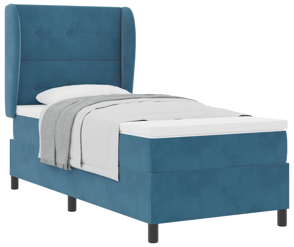 vidaXL κρεβάτι box spring με στρώμα σε σκούρο μπλε 90x190 εκ. βελούδο
