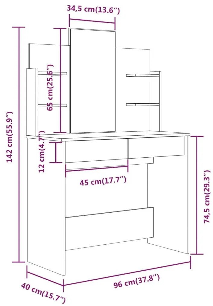 Μπουντουάρ Σετ Καφέ Δρυς 96x40x142 εκ. - Καφέ