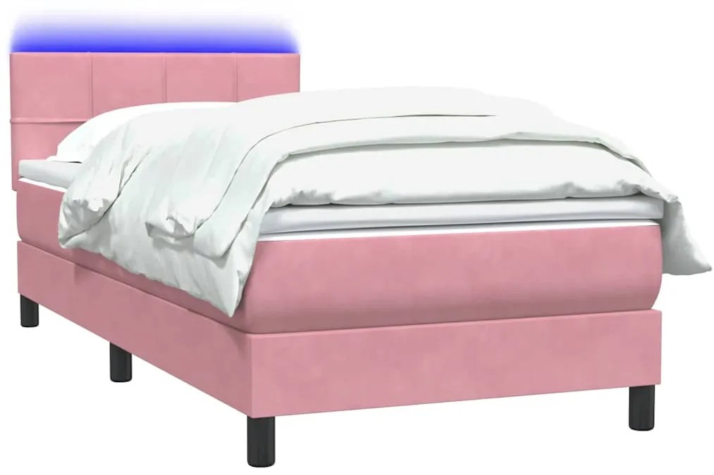 vidaXL Κρεβάτι Boxspring με Στρώμα Ροζ 80x220 εκ. Βελούδινο