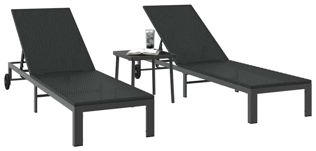 vidaXL Ήλιο-κρεβάτι με μαξιλάρι 2-πρόσωπο 3 pcs Μαύρο συνθετικό ρατάν