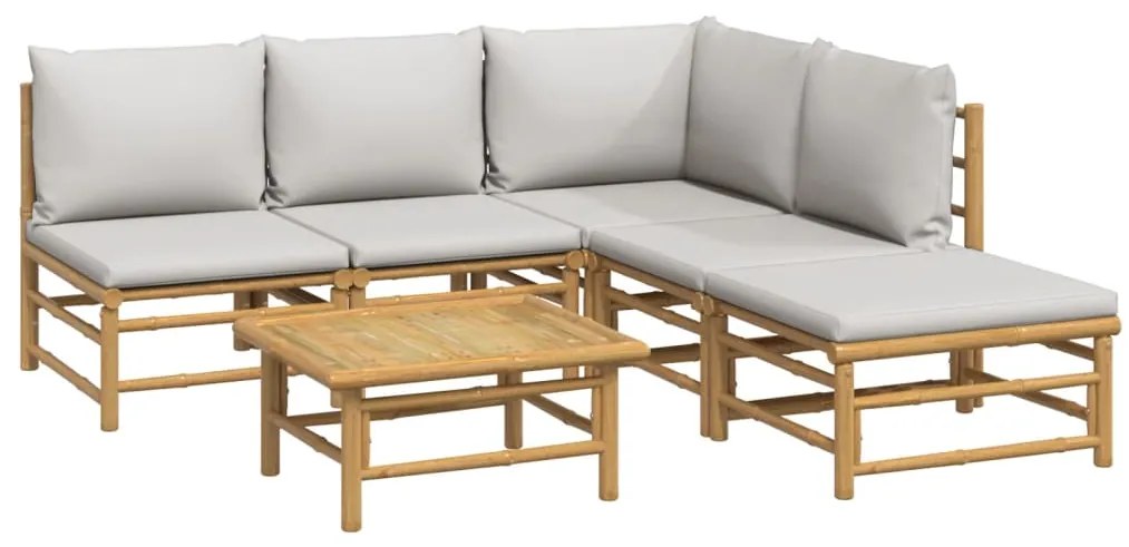 vidaXL Σαλόνι Κήπου Σετ 6 Τεμαχίων από Μπαμπού με Αν. Γκρι Μαξιλάρια