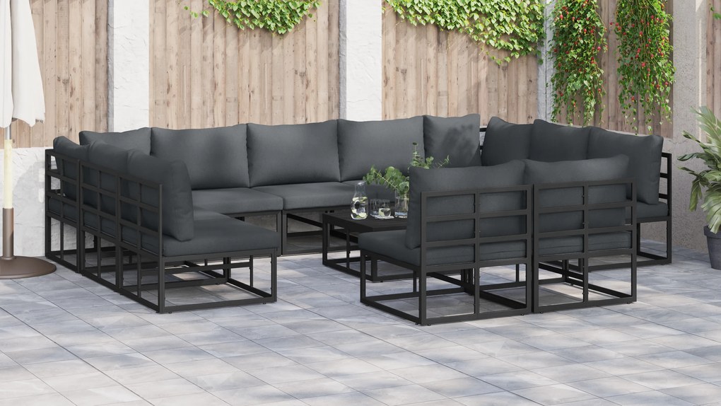 vidaXL Σετ Καναπέ Κήπου 12 pcs Μαύρο 70 x 70 x 32 εκ Αλουμίνιο