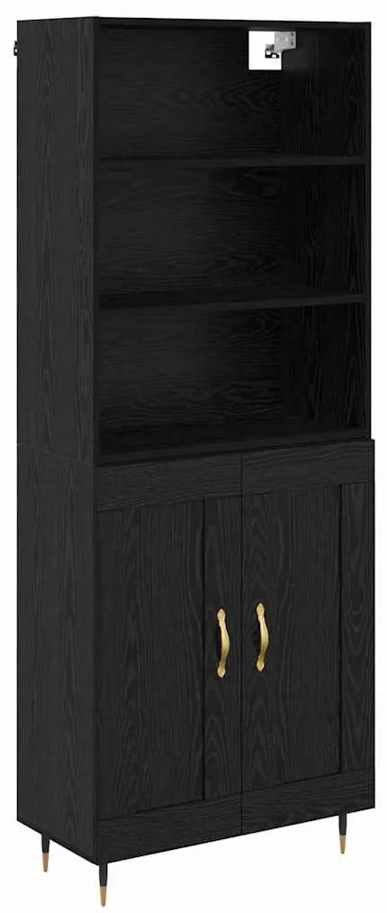 vidaXL Highboard Μαύρη δρυς 69,5 x 34 x 180 εκ. Επεξεργασμένο ξύλο
