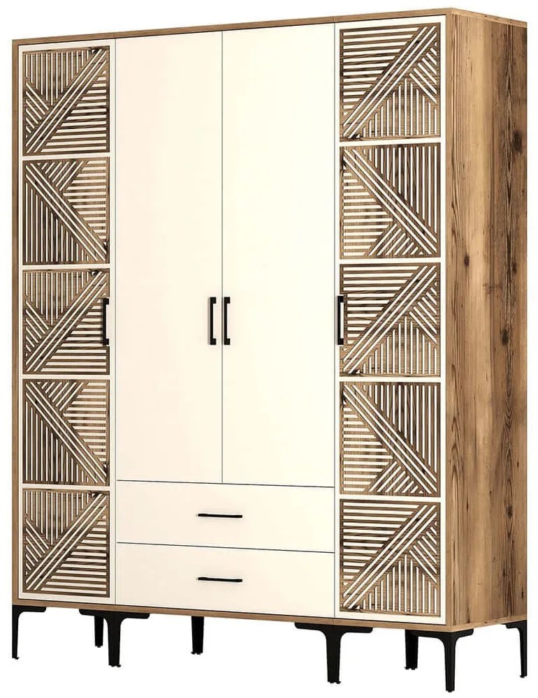 Ντουλάπα Τετράφυλλη Kumsal 845HCT5471 160x47,5x201,4cm Walnut-Cream Τετράφυλλη