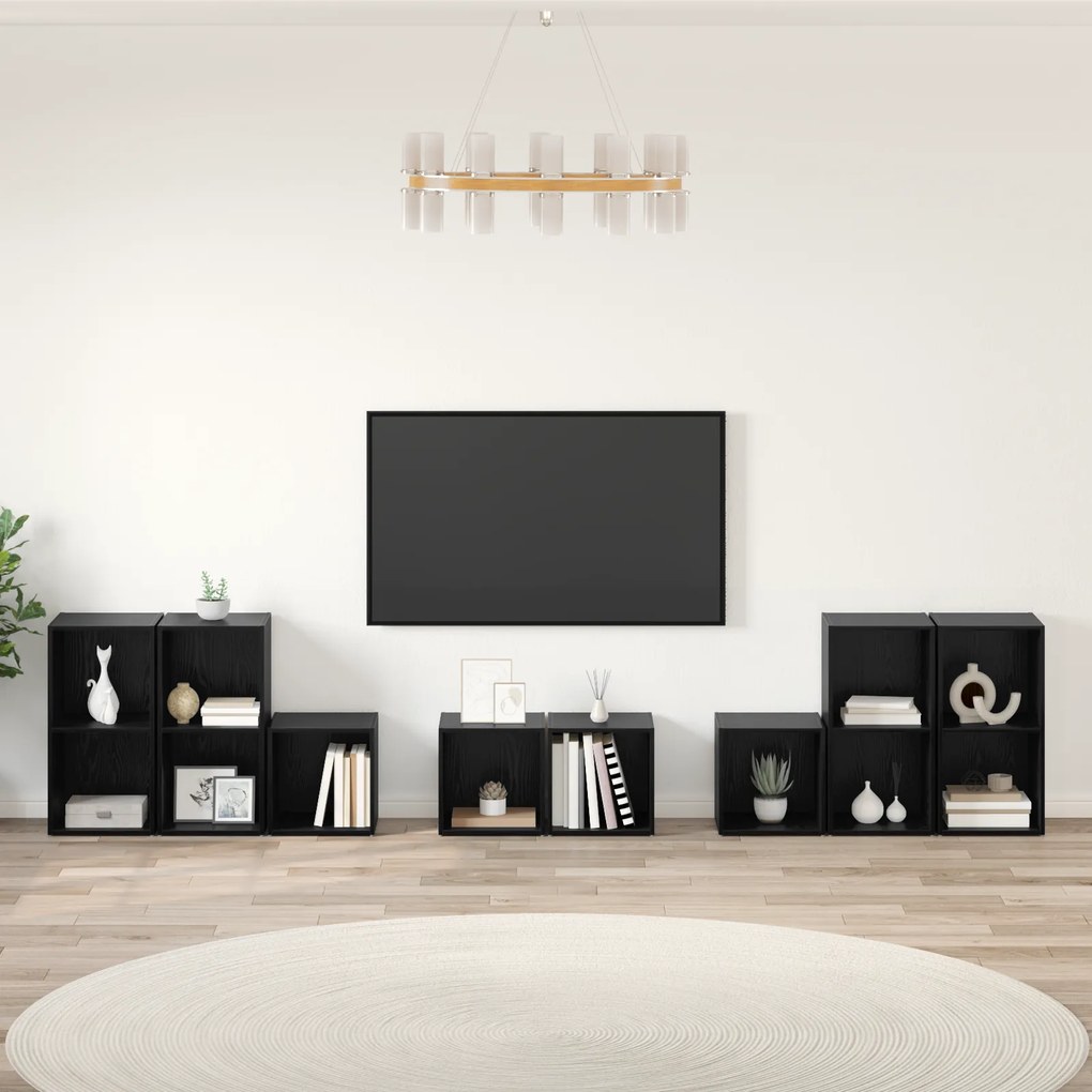 vidaXL με ράφι με αποθήκευση 8 pcs Μαύρη Οξυά Επεξεργασμένο ξύλο