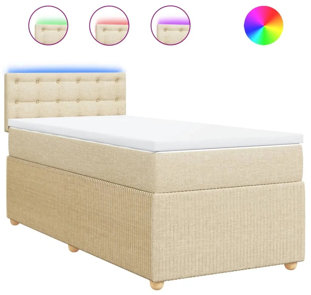 vidaXL Κρεβάτι Boxspring με Στρώμα Κρεμ 80 x 200 εκ. Υφασμάτινο