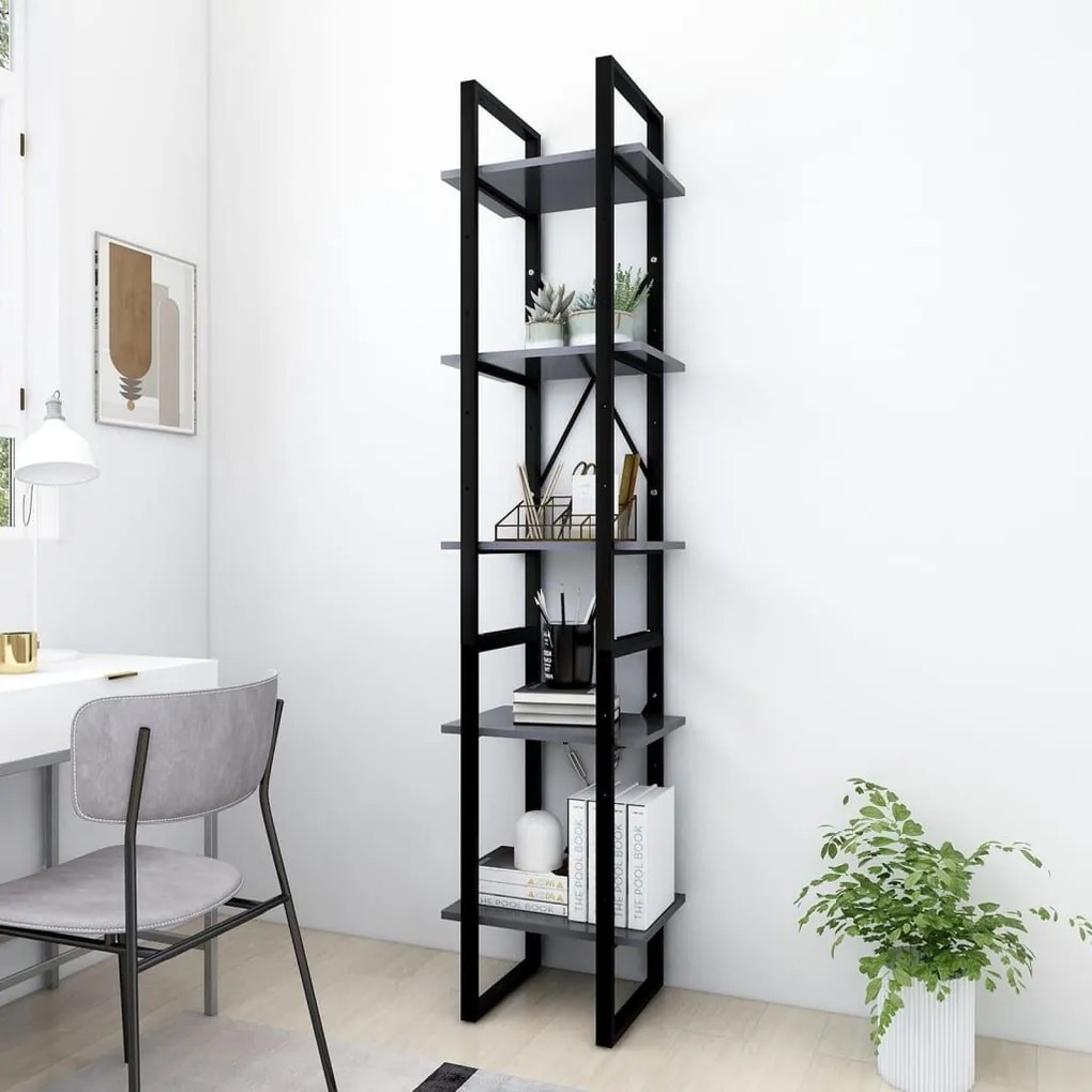 Βιβλιοθήκη με 5 Ράφια Γκρι 40 x 30 x 175 εκ. από Επεξ. Ξύλο 3081970