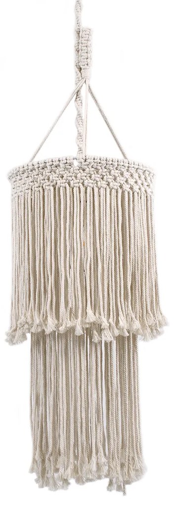 GloboStar ZAMBIA 36208 Boho - Μακραμέ - Macrame Κρεμαστό Φωτιστικό Οροφής Μονόφωτο 1 x E27 Πλεκτό Χειροποίητο Μπεζ Υφασμάτινο με Σχοινί Φ30 x Υ60cm