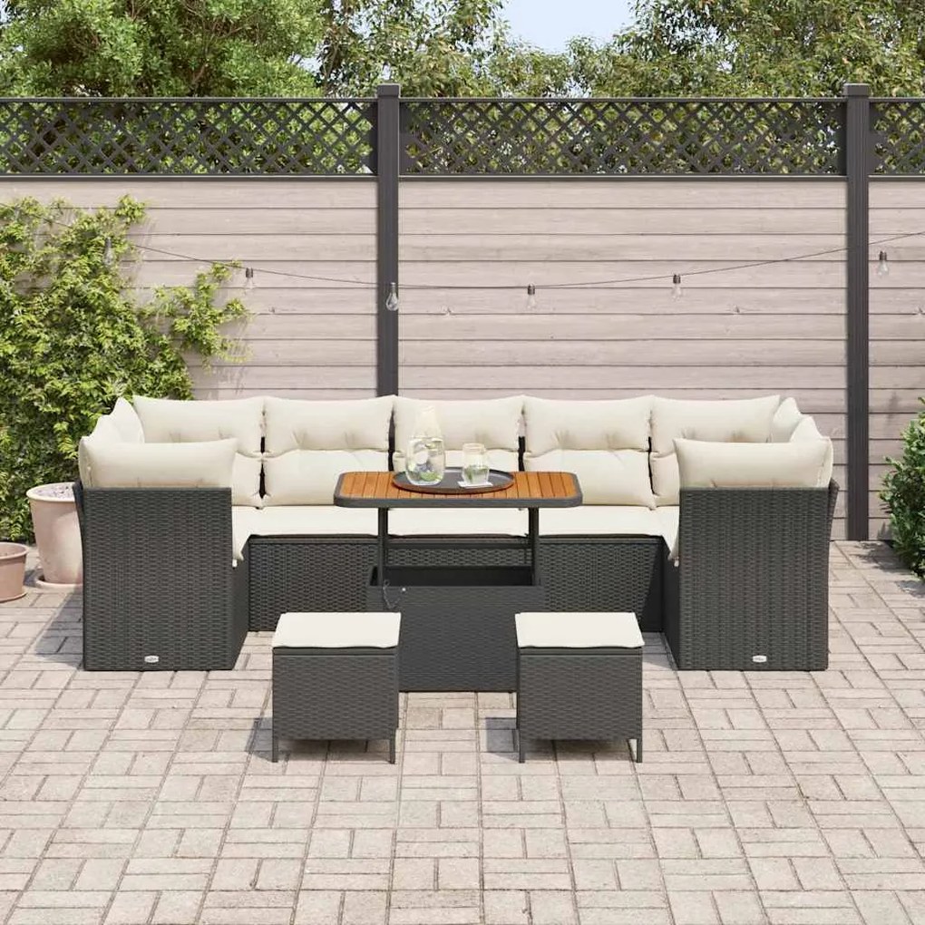 vidaXL Σετ Καναπέ Κήπου Ρυθμιζόμενο ύψος 10 pcs Μαύρο συνθετικό ρατάν