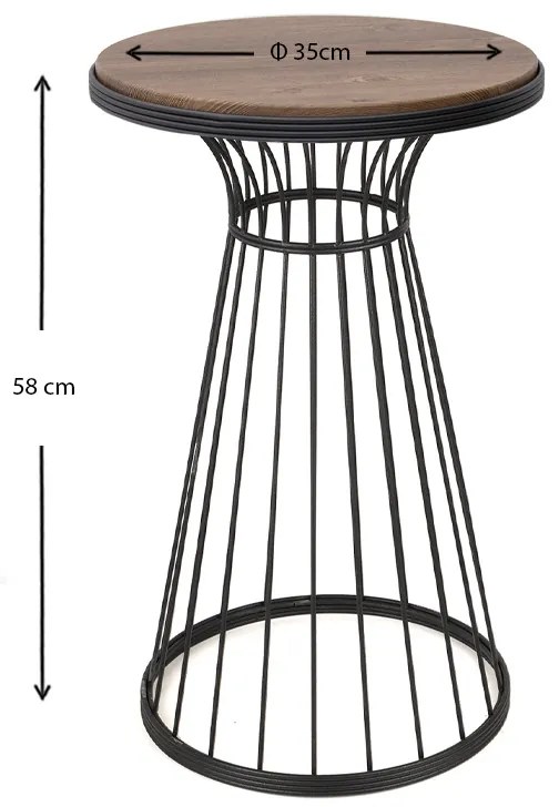 Βοηθητικό τραπεζάκι Tekosi Megapap μεταλλικό - Mdf χρώμα μαύρο - καρυδί 35x35x58εκ.