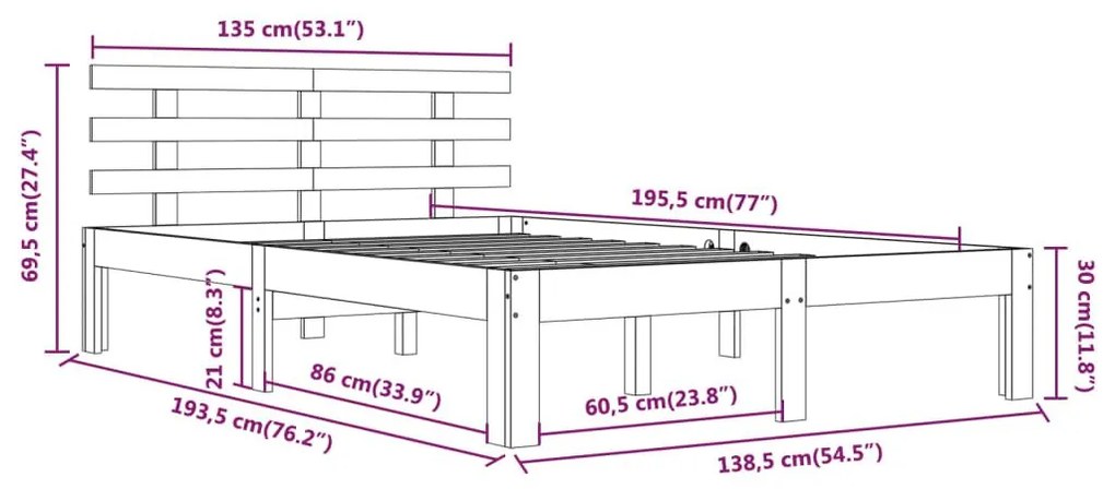 Πλαίσιο Κρεβατιού 135 x 190 εκ. από Μασίφ Ξύλο Double - Καφέ