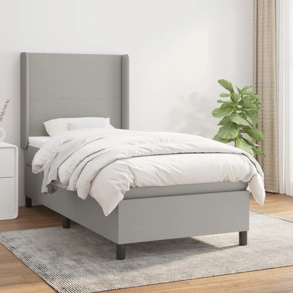 Κρεβάτι Boxspring με Στρώμα Ανοιχτό Γκρι 90x190 εκ. Υφασμάτινο - Γκρι