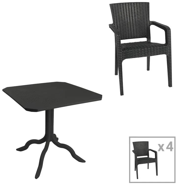 Τραπεζαρία Groovy-Halcyon σετ 5τεμ PP ανθρακί 80x80x74,5εκ 80x80x74.5 εκ.