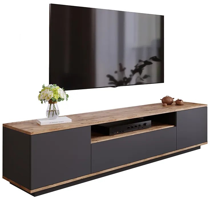 Έπιπλο τηλεόρασης Soren pakoworld sonoma-ανθρακί 180x.44.5x44.6εκ
