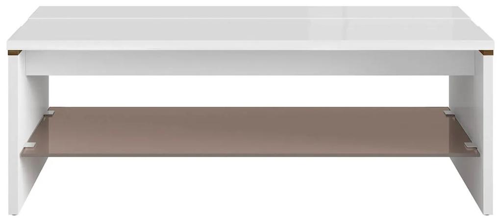 Τραπεζάκι σαλονιού Boston M130, Wenge, Γυαλιστερό λευκό, 40x65x110cm, 32 kg, Ινοσανίδες μέσης πυκνότητας, Φυσικό ξύλο καπλαμά, Γωνιακό | Epipla1.gr