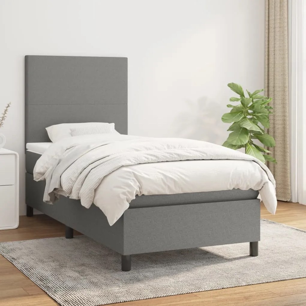 Κρεβάτι Boxspring με Στρώμα Σκούρο Γκρι 80x200 εκ. Υφασμάτινο - Γκρι