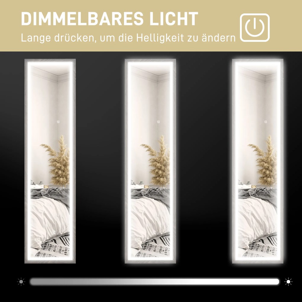 HOMCOM Καθρέφτης LED Ολόσωμος, 40 x 160 cm, Έλεγχος αφής, Ρυθμιζόμενος φωτισμός, 3 χρώματα, Γκρι