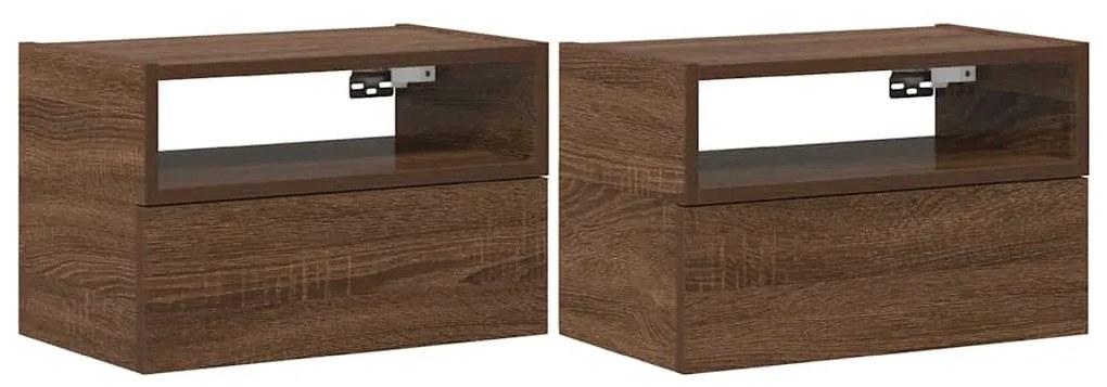 Κομοδίνα Επιτοίχια 2 τεμ. Καφέ Δρυς 45x26x28,5 εκ. - Καφέ