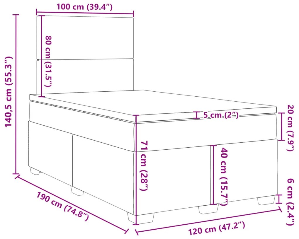 Κρεβάτι Boxspring με Στρώμα Σκούρο Καφέ 120x190 εκ Υφασμάτινο - Καφέ