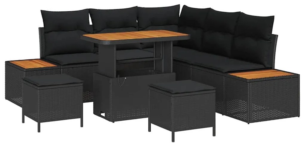 vidaXL Σετ Καναπέ Κήπου με μαξιλάρι 8 pcs Μαύρο Πολυ ράταν
