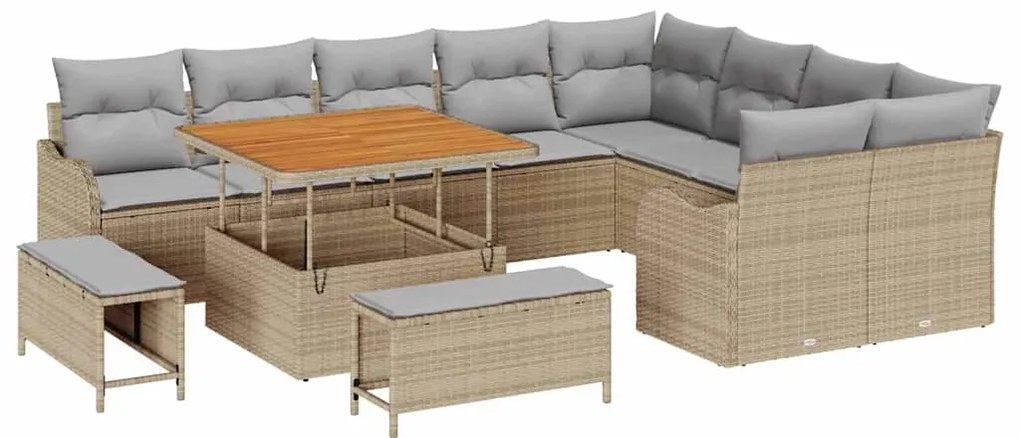 vidaXL Σετ Καναπέ Κήπου 12 pcs Μπεζ συνθετικό ρατάν