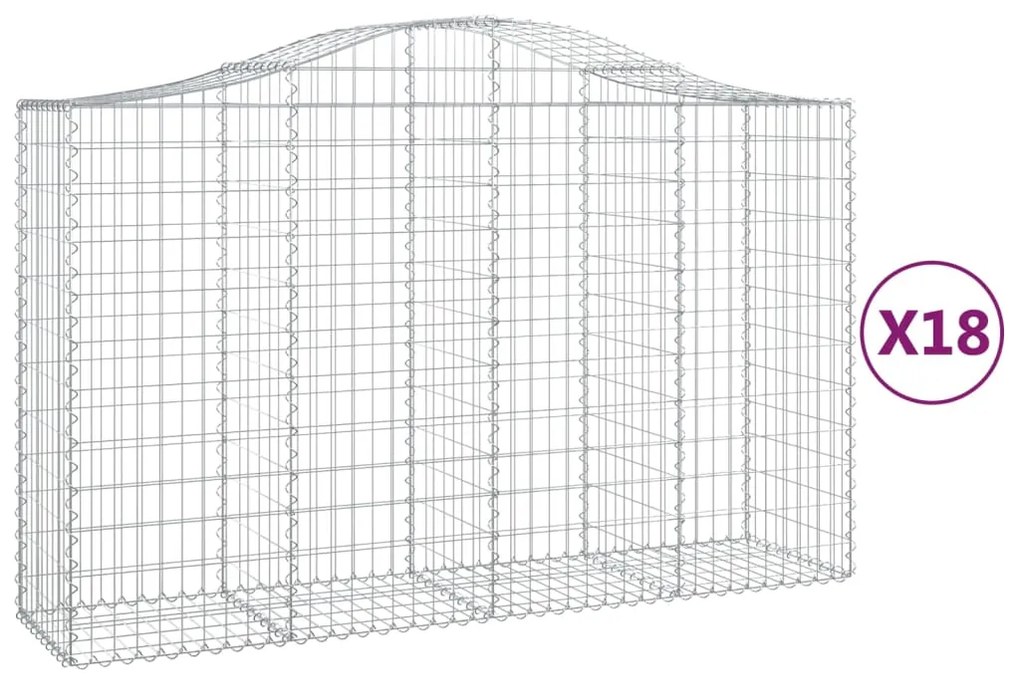 vidaXL Συρματοκιβώτια Τοξωτά 18 τεμ. 200x50x120/140 εκ. Γαλβαν. Ατσάλι