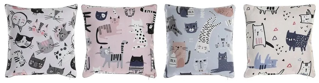 Μαξιλάρι DKD Home Decor πολυεστέρας Πολύχρωμο Μικροΐνες Γάτες (40 x 10 x 40 cm) (4 Μονάδες)
