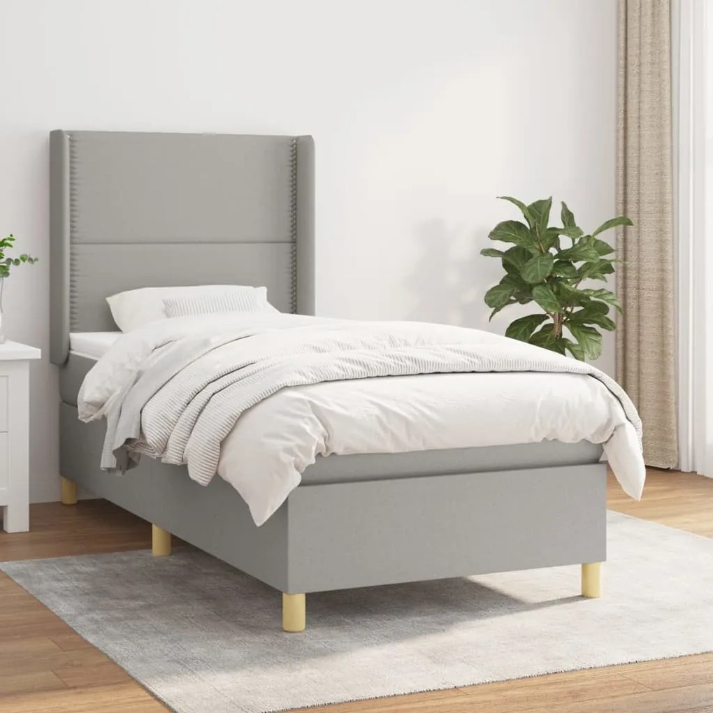 vidaXL Κρεβάτι Boxspring με Στρώμα Ανοιχτό Γκρι 100x200 εκ. Υφασμάτινο