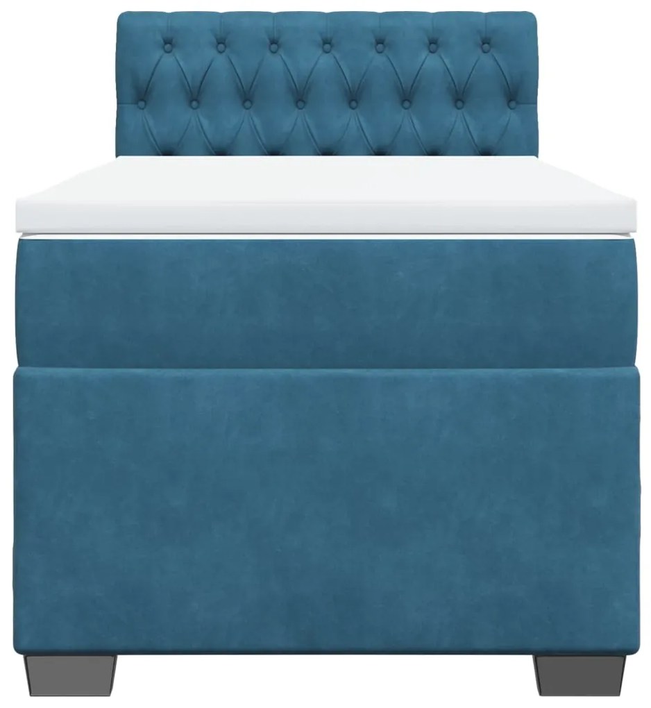 vidaXL Κρεβάτι Boxspring με Στρώμα Μπλε 100x200 εκ. Βελούδινο