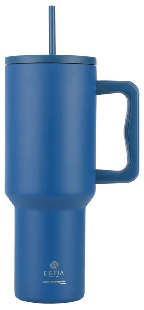 Κούπα Θερμός Με Λαβή &amp; Καλαμάκι 1.2lt Estia Save The Aegean Tumbler Denim Blue 01-32234