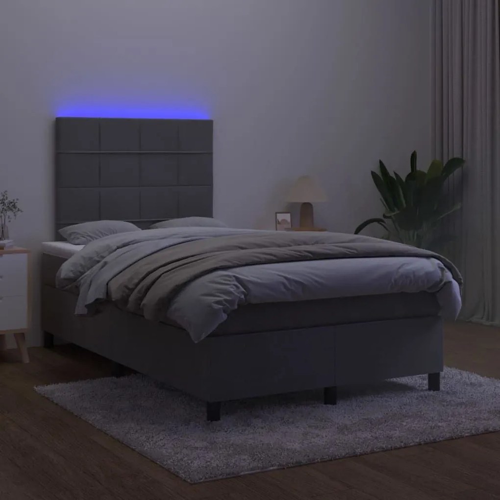 Κρεβάτι Boxspring με Στρώμα &amp; LED Σκ. Γκρι 120x200εκ. Βελούδινο - Γκρι