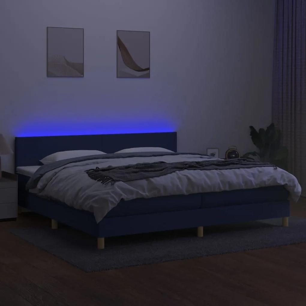 Κρεβάτι Boxspring με Στρώμα &amp; LED Μπλε 200x200 εκ. Υφασμάτινο - Μπλε