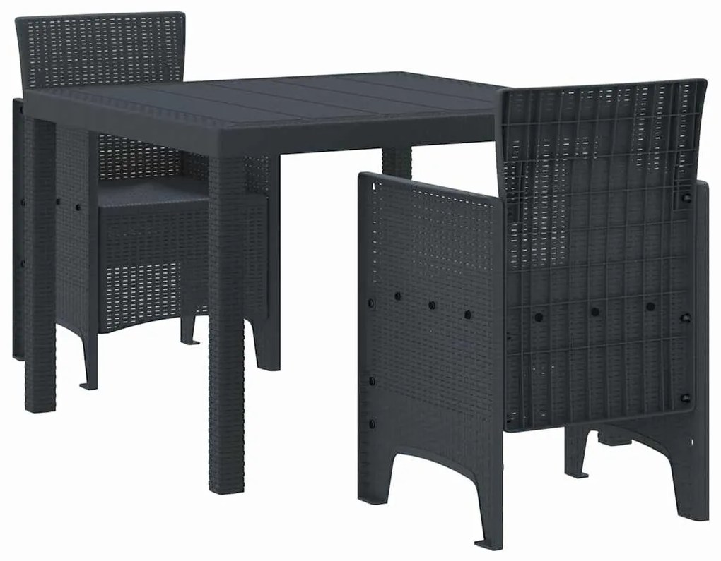 vidaXL Σέτ φαγητού για κήπο 3 pcs Ανθρακί Rattan Polt