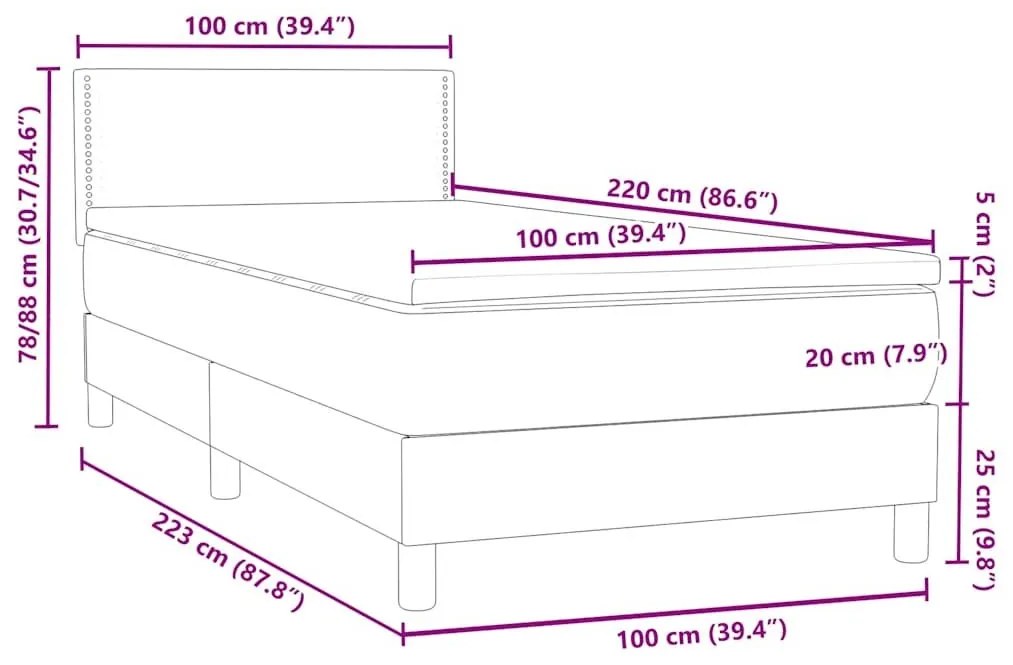 Box Spring Κρεβάτι με στρώμα Μαύρο 100x220 εκ. Βελούδινο - Μαύρο