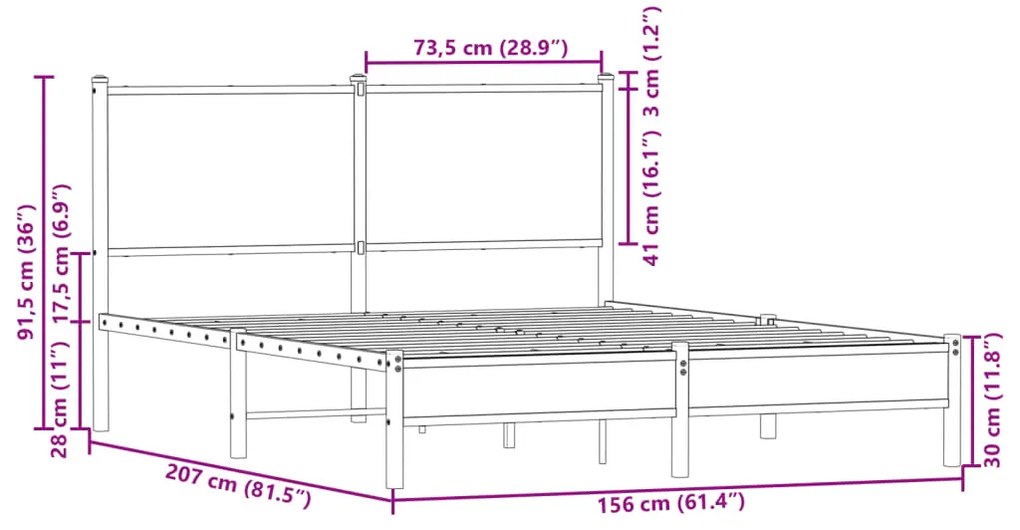 Σκελετός Κρεβ. Χωρίς Στρώμα Καφέ Δρυς 150x200 εκ. Μεταλλικό - Καφέ