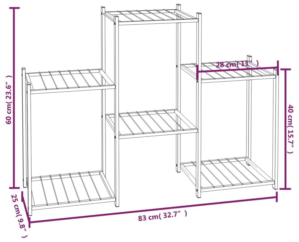 vidaXL Βάση Λουλουδιών Μαύρη 83 x 25 x 60 εκ. Σιδερένια
