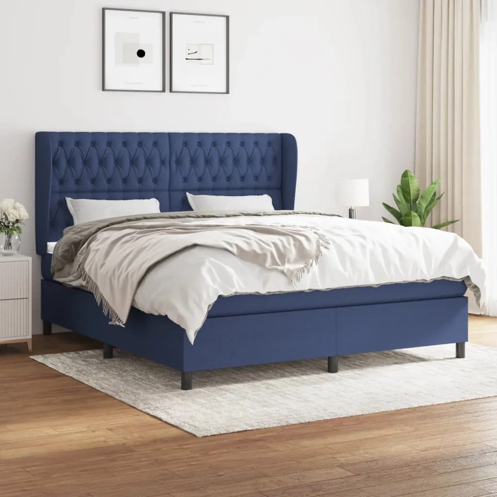 Κρεβάτι Boxspring με Στρώμα Μπλε 180x200 εκ. Υφασμάτινο