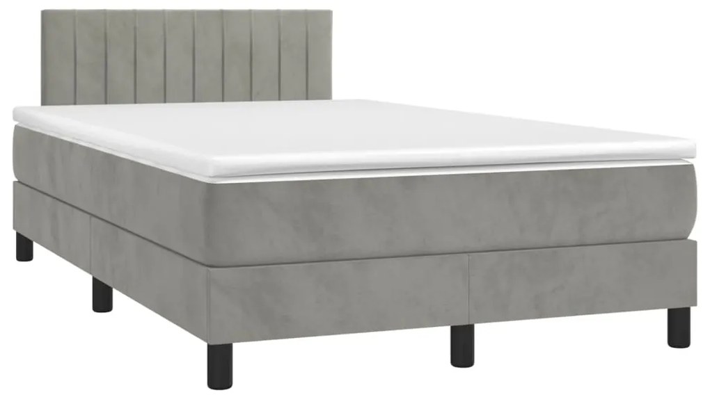 vidaXL Κρεβάτι Boxspring με Στρώμα & LED Αν.Γκρι 120x200 εκ. Βελούδινο