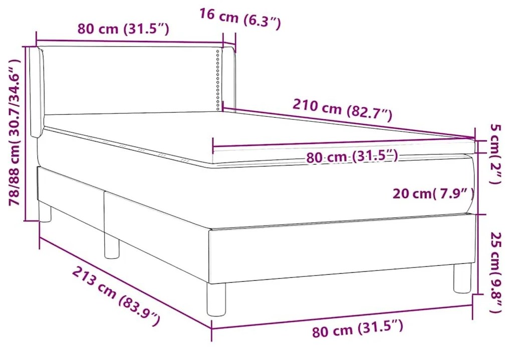 Box Spring Κρεβάτι με στρώμα Μαύρο 80x210 εκ. Βελούδινο - Μαύρο