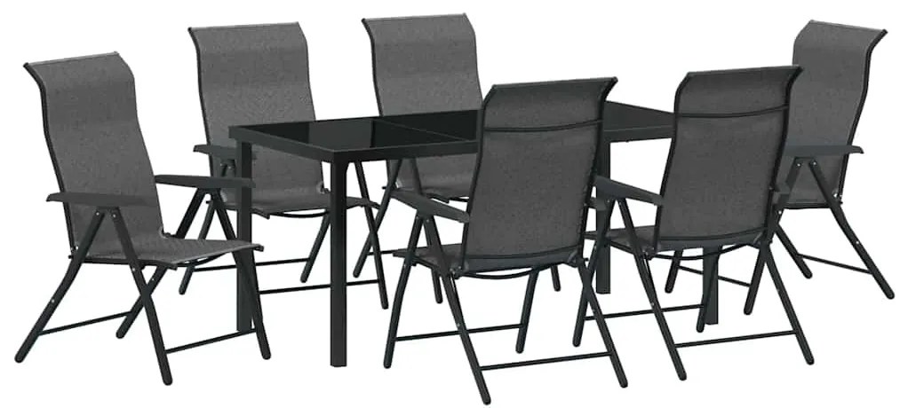 vidaXL Σέτ φαγητού για κήπο Ρυθμιζόμενο ύψος 7 pcs Γκρι Πολυ ράταν