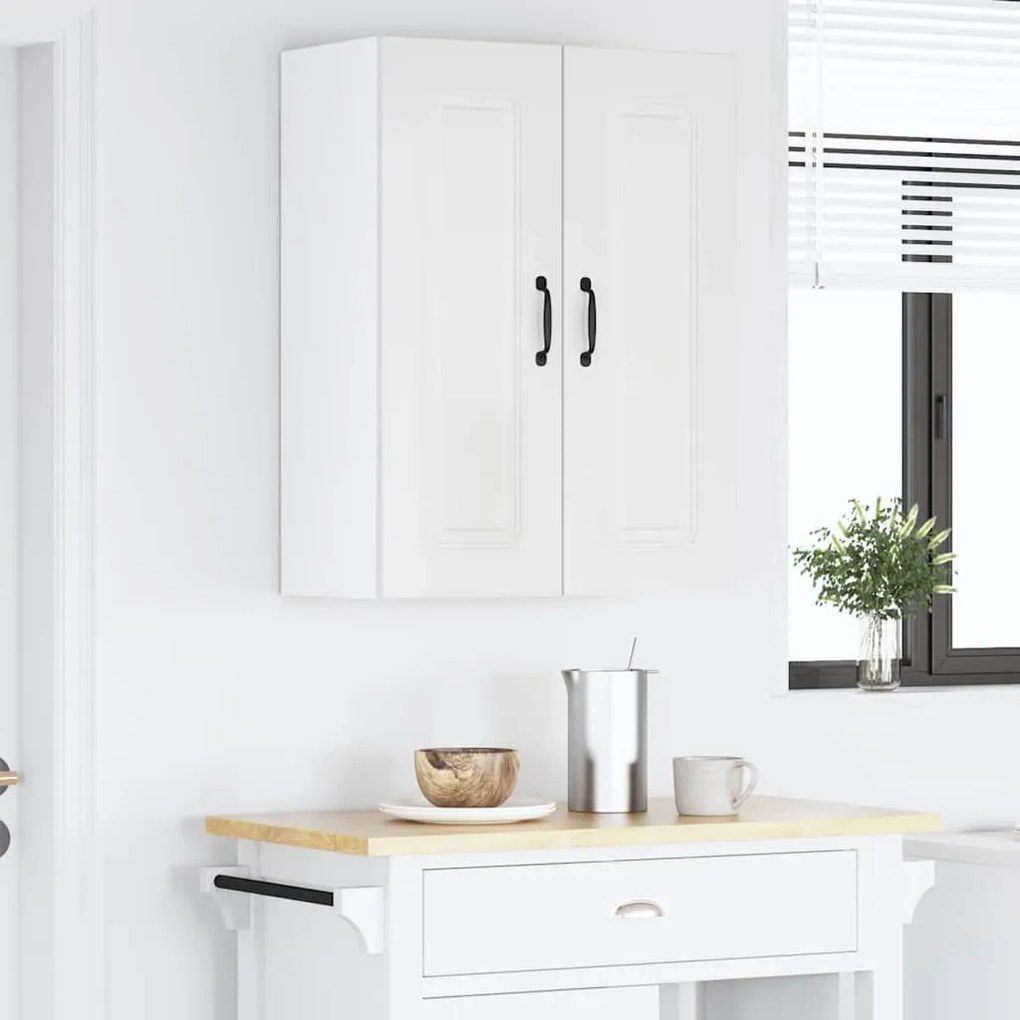 vidaXL Κρεμαστό ντουλάπι κουζίνας με ράφι Υψηλής γυαλάδας λευκό