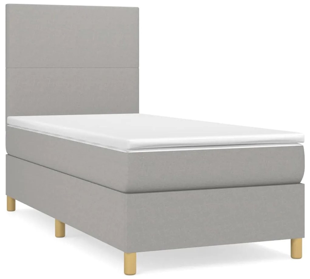 vidaXL Κρεβάτι Boxspring με Στρώμα Ανοιχτό Γκρι 90x200 εκ. Υφασμάτινο