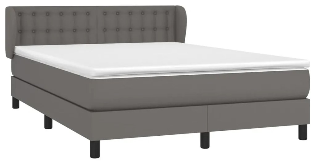 vidaXL Κρεβάτι Boxspring με Στρώμα Γκρι 140x200εκ. από Συνθετικό Δέρμα