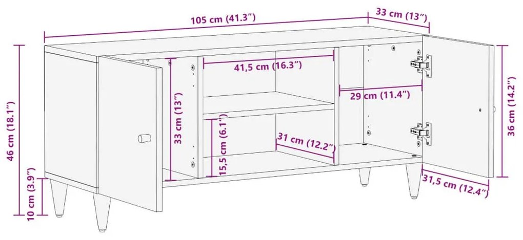 Έπιπλο Τηλεόρασης 105 x 33 x 46 εκ. από Μασίφ Ξύλο Μάνγκο - Καφέ